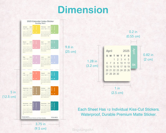 2026 Monthly Calendar Index Sticker