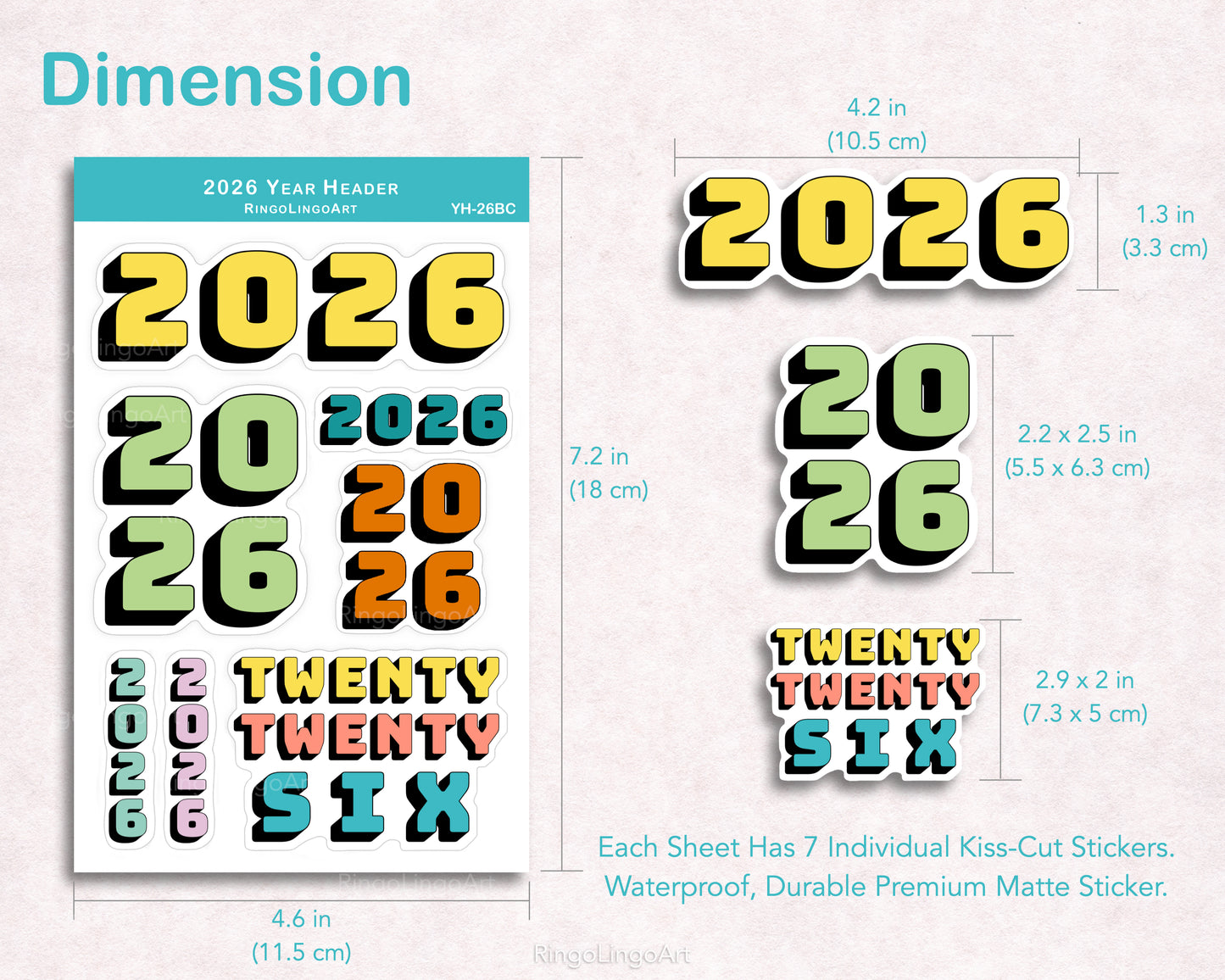 2026 Year Header Planner Sticker Sheet