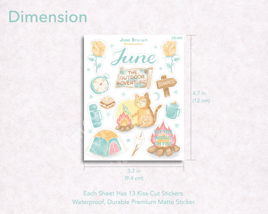 June Camping Cat Sticker Sheet