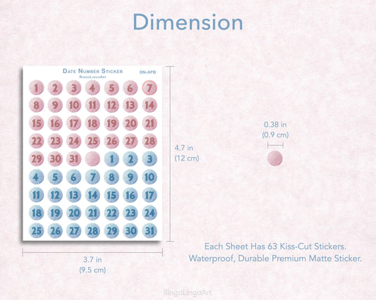 Dot Date Number Sticker Sheet - Ash Pink and Blue