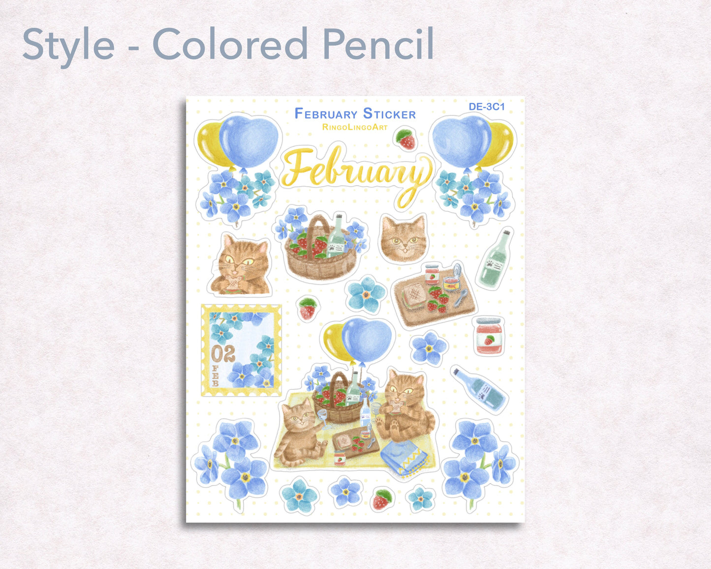 February Picnic Cat Sticker Sheet