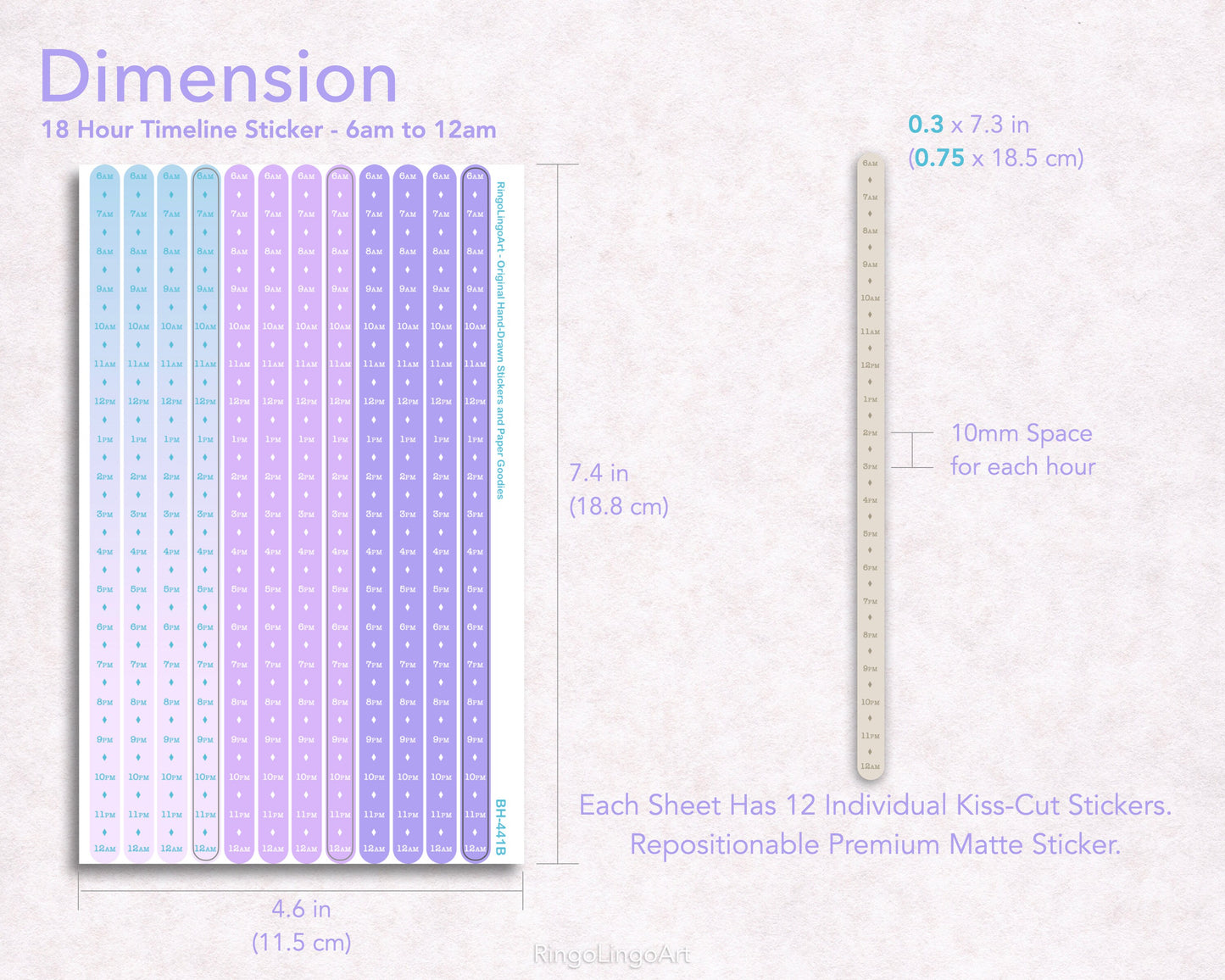 Time Strip Sticker for 5mm grid (24 | 18 Hour ) May Theme Color