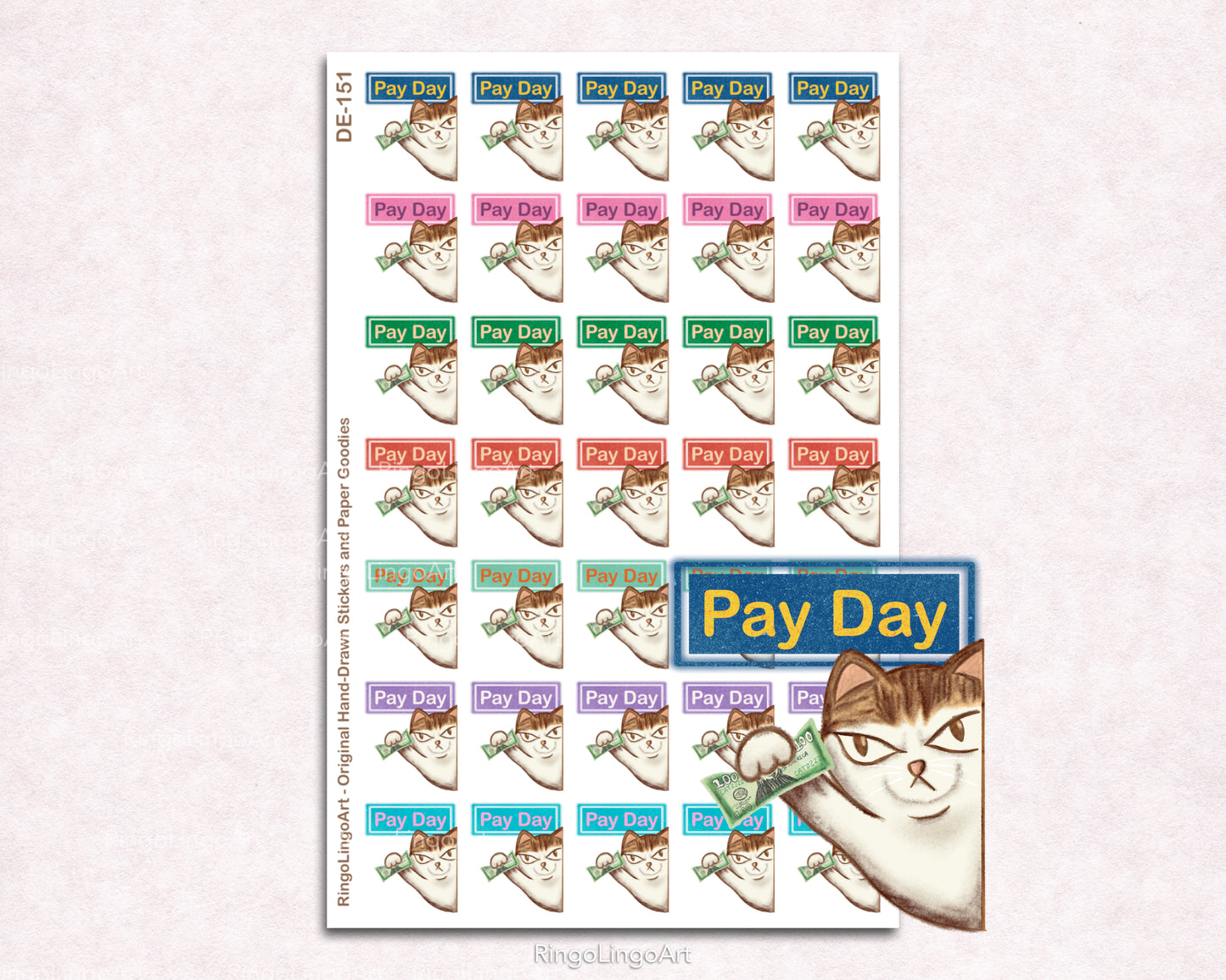 Pay Day Cat Reminder Sticker Sheet