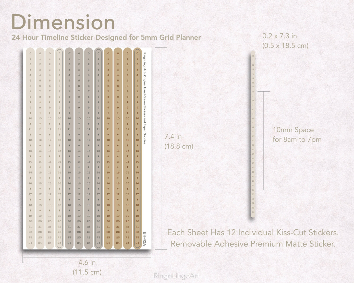 Time Strip Sticker for 5mm grid (24 | 18 Hour ) Neutral Tone 42