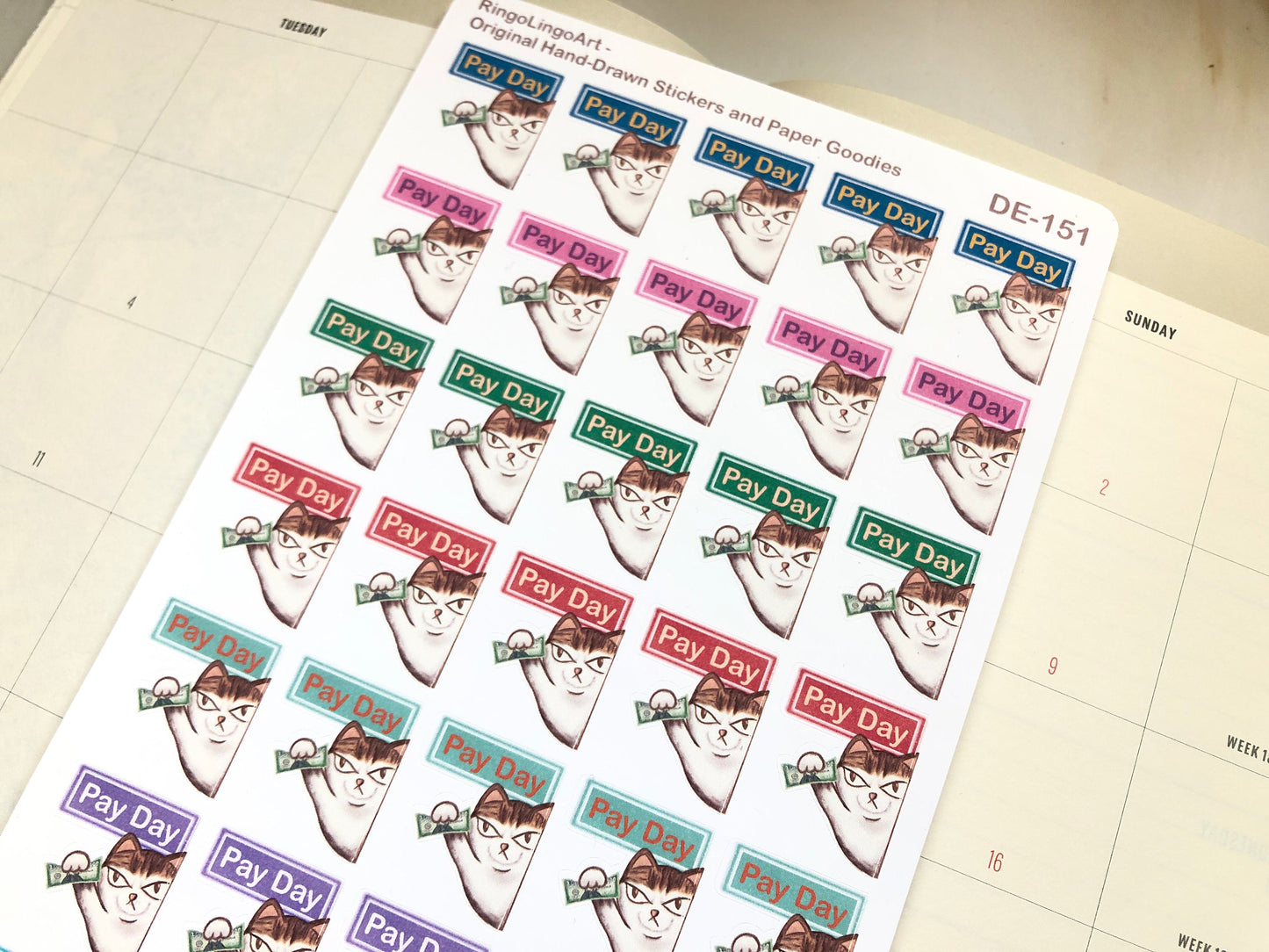 Pay Day Cat Reminder Sticker Sheet