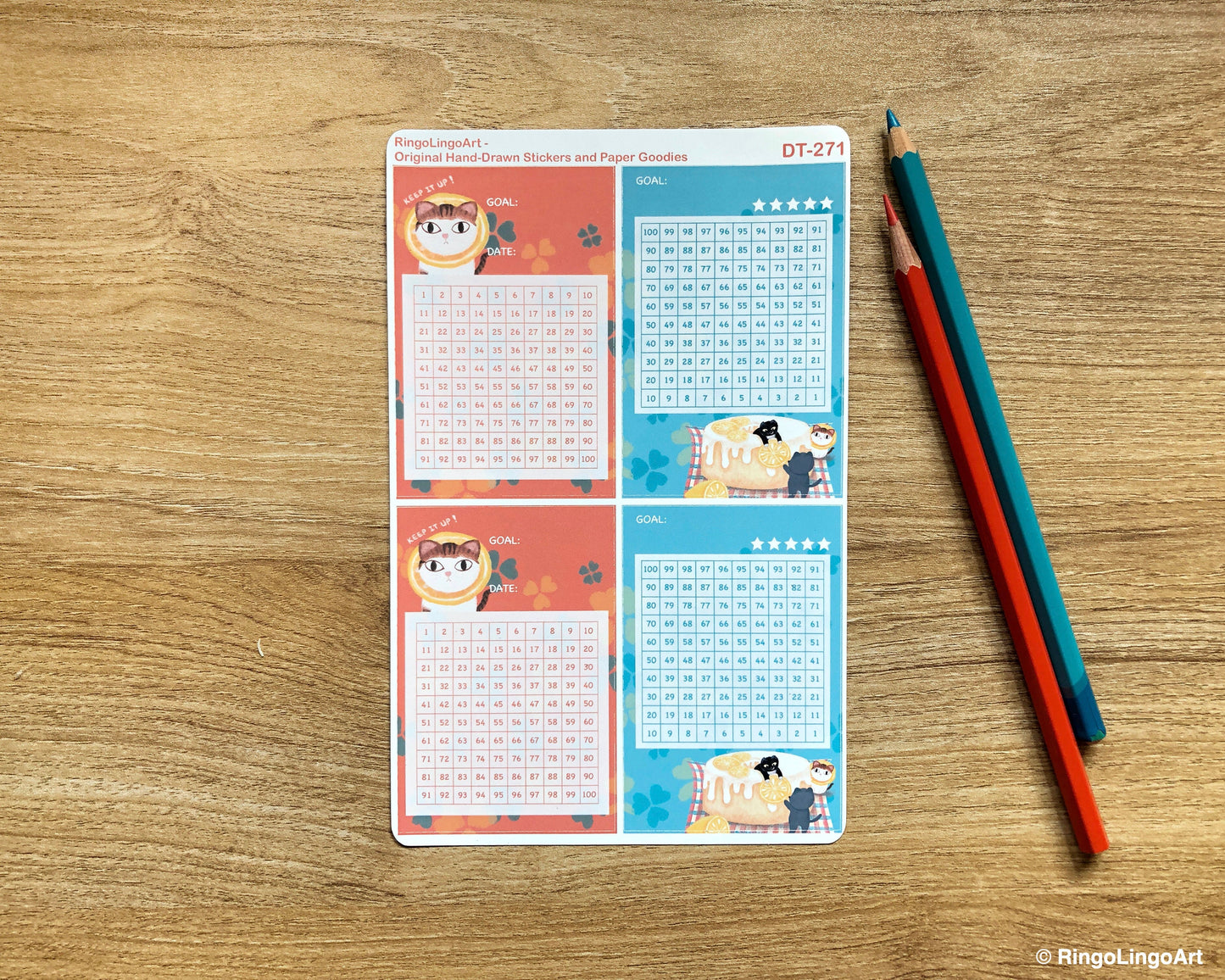 Challenge Tracker Sticker (100 Days) - Chiffon Cake Cat