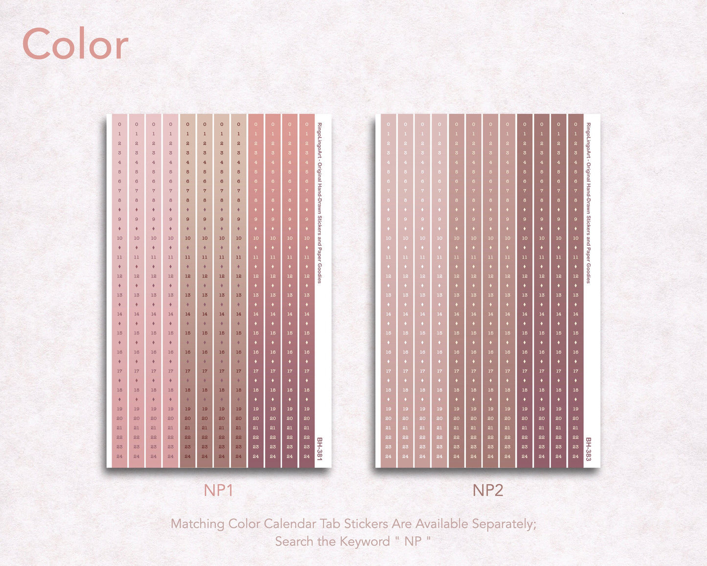 Time Strip Sticker for 5mm grid (24 | 18 Hour ) Neutral Pink
