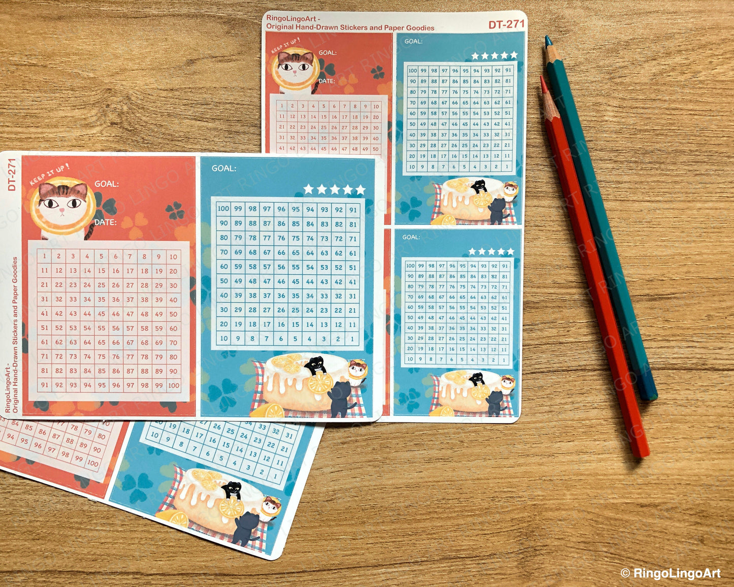 Challenge Tracker Sticker (100 Days) - Chiffon Cake Cat