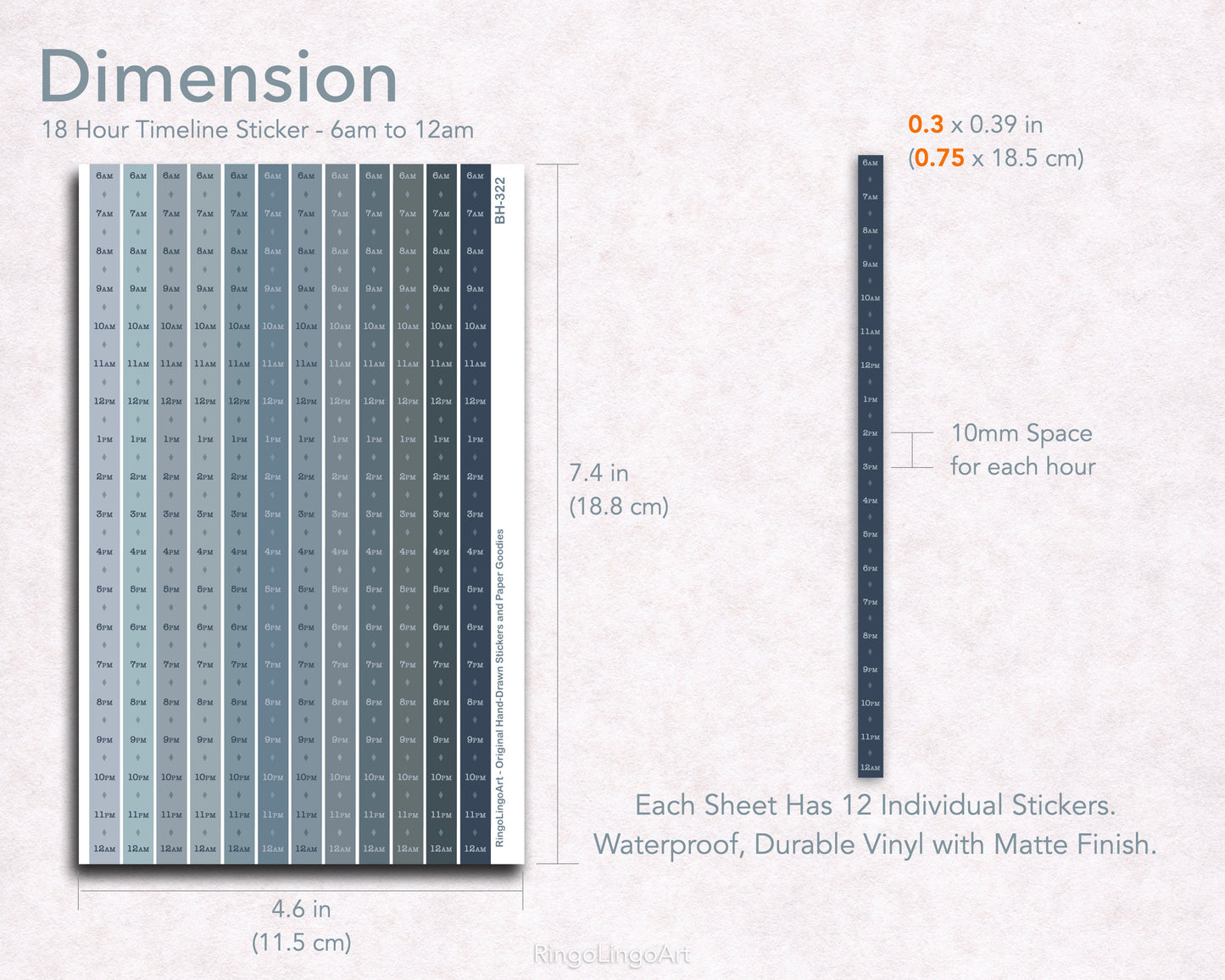 Time Strip Sticker for 5mm grid (24 | 18 Hour) Smoky Color