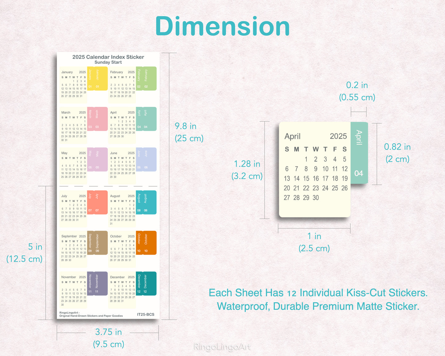 2026 Monthly Calendar Index Sticker