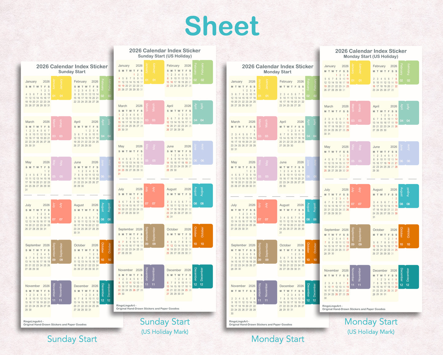 2026 Monthly Calendar Index Sticker
