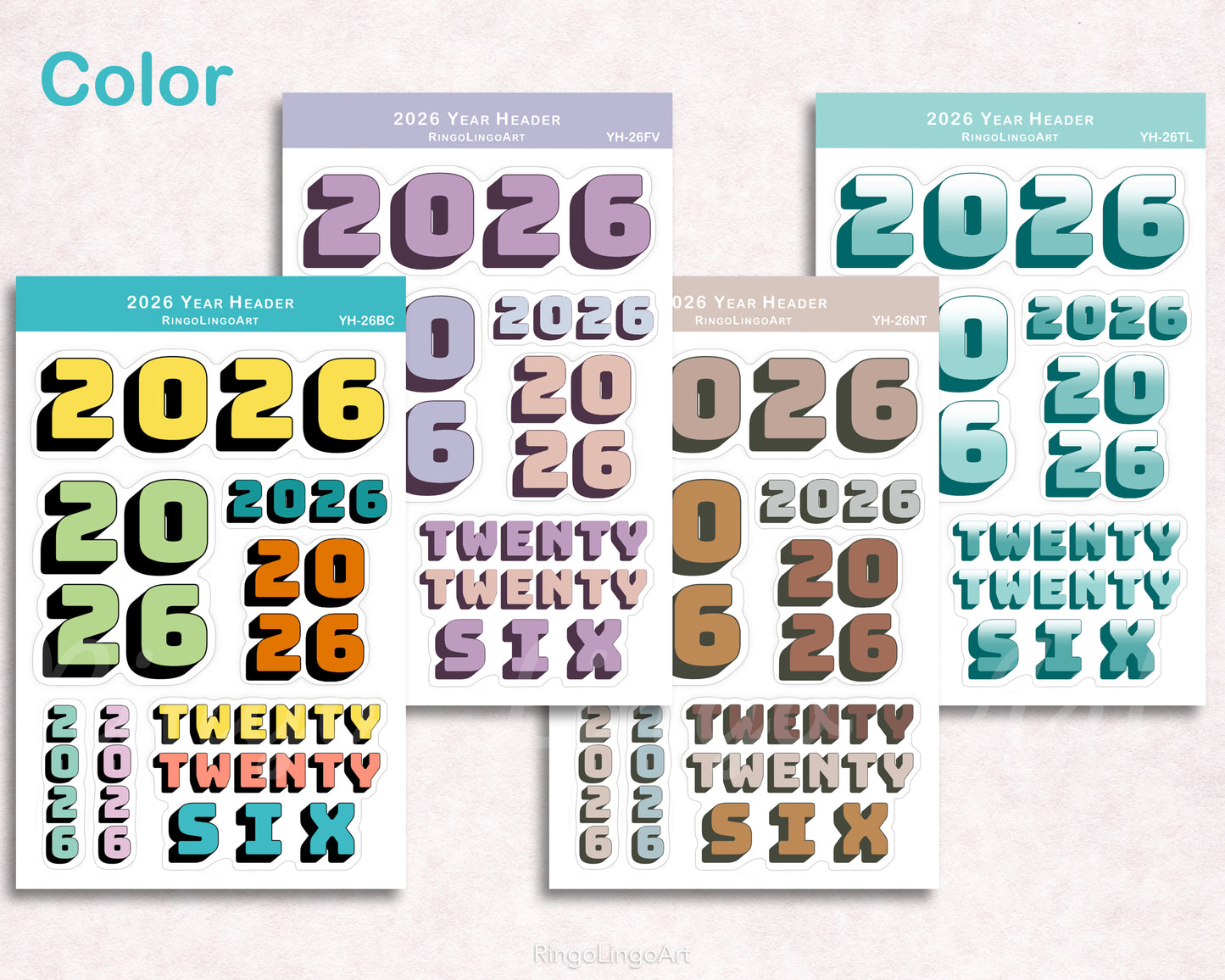 2026 Year Header Planner Sticker Sheet