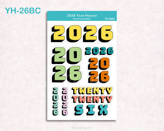 2026 Year Header Planner Sticker Sheet