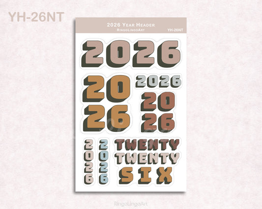 2026 Year Header Planner Sticker Sheet