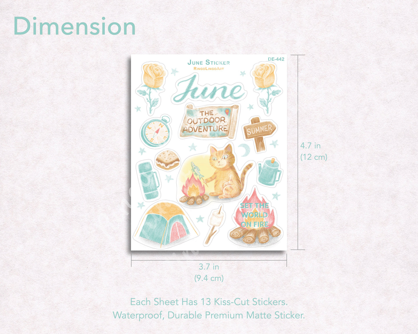 June Camping Cat Sticker Sheet
