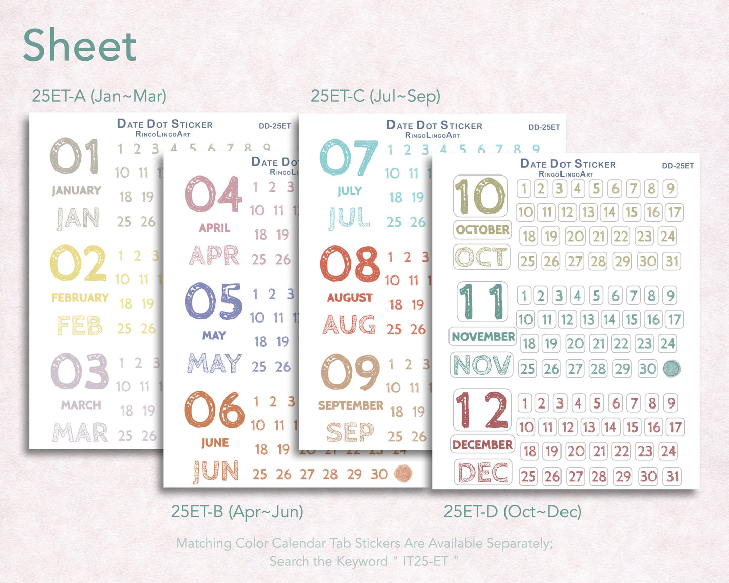 Month and Date Number Sticker Sheet