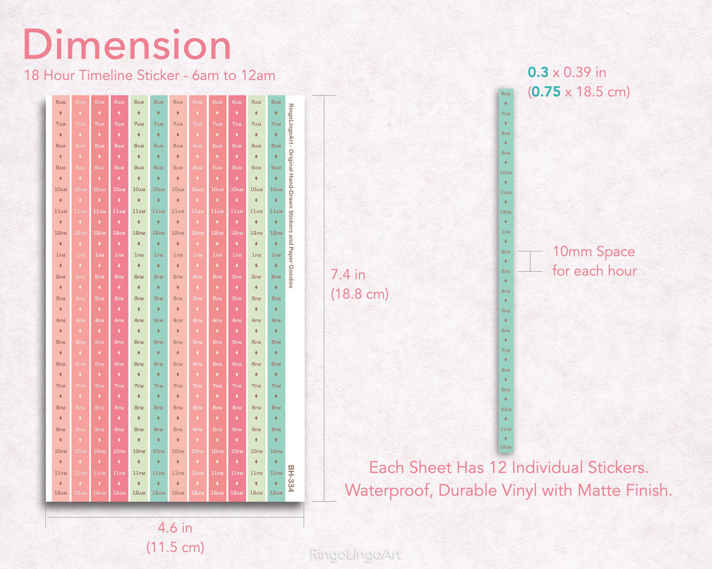Time Strip Sticker for 5mm grid (24 | 18 Hour) Spring Color