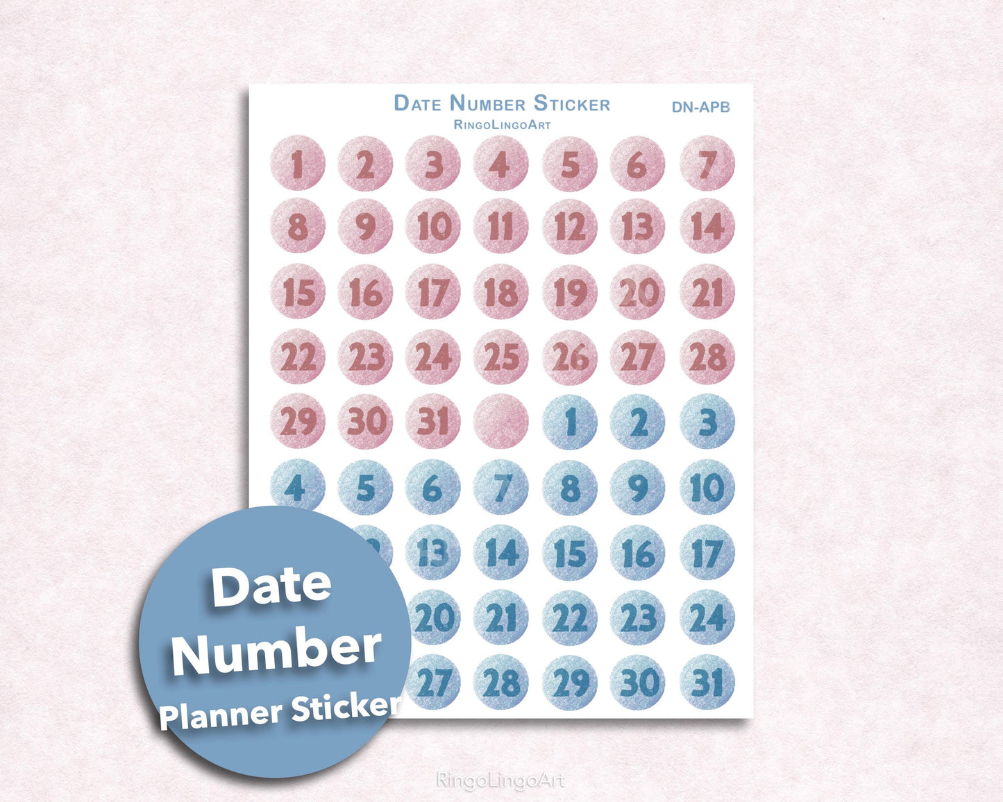 Dot Date Number Sticker Sheet - Ash Pink and Blue