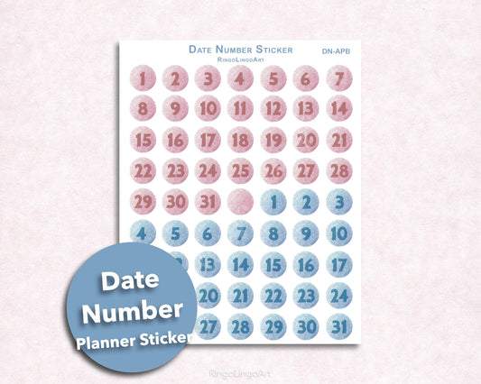 Dot Date Number Sticker Sheet - Ash Pink and Blue