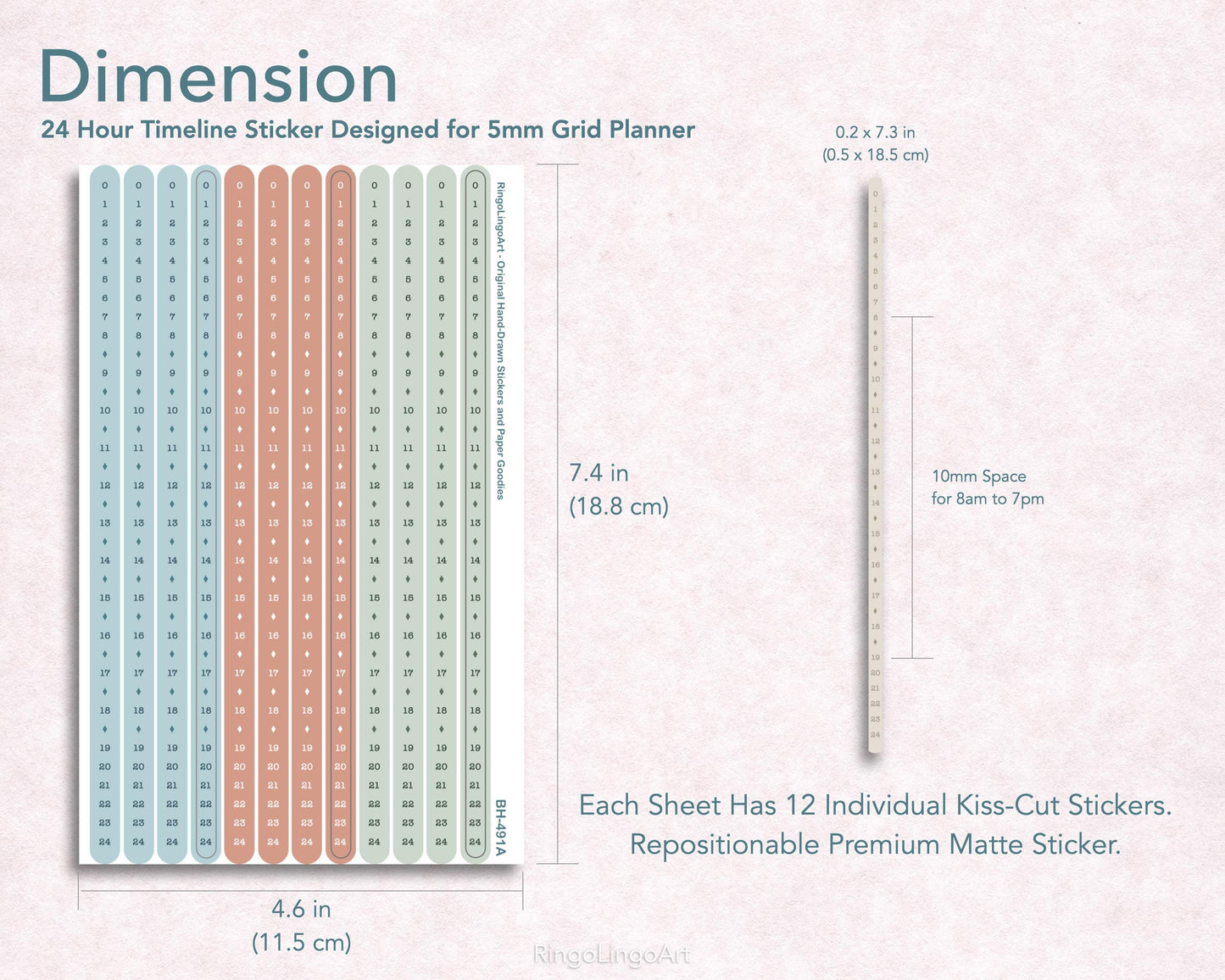 Time Strip Sticker for 5mm grid (24 | 18 Hour) Barista Cat