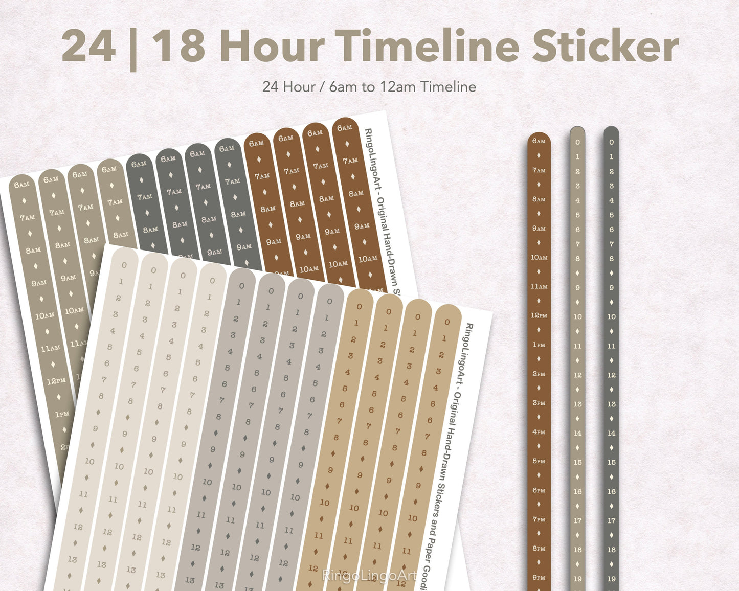 Time Strip Sticker for 5mm grid (24 | 18 Hour ) Neutral Tone 42
