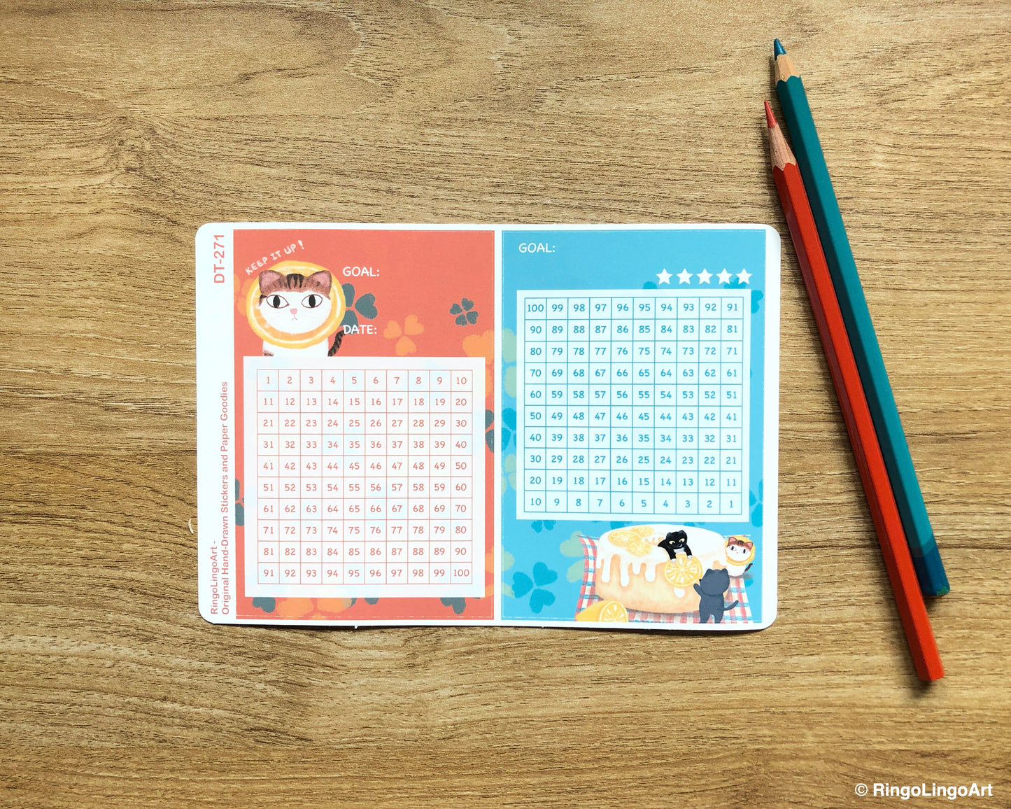 Challenge Tracker Sticker (100 Days) - Chiffon Cake Cat