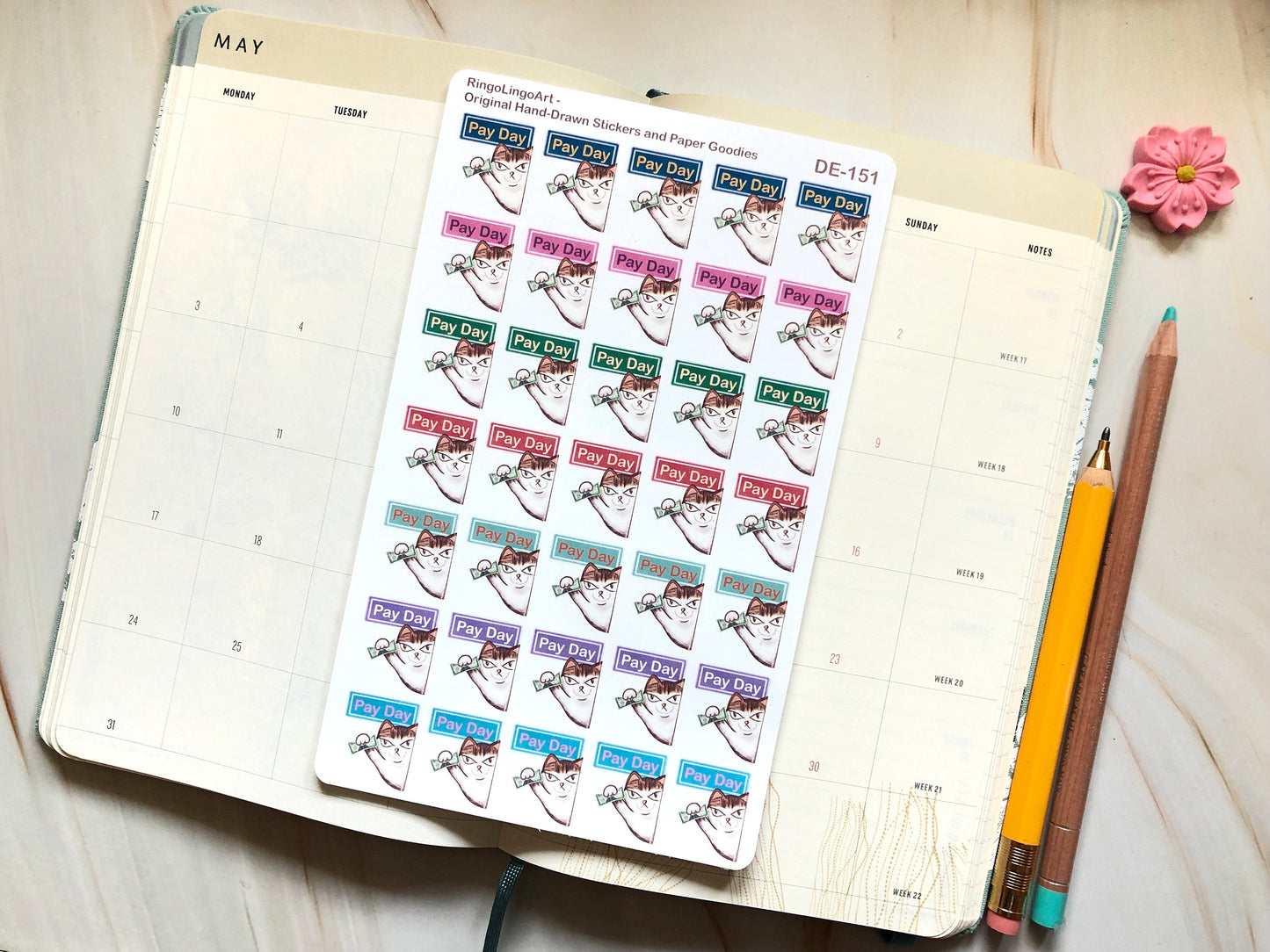Pay Day Cat Reminder Sticker Sheet