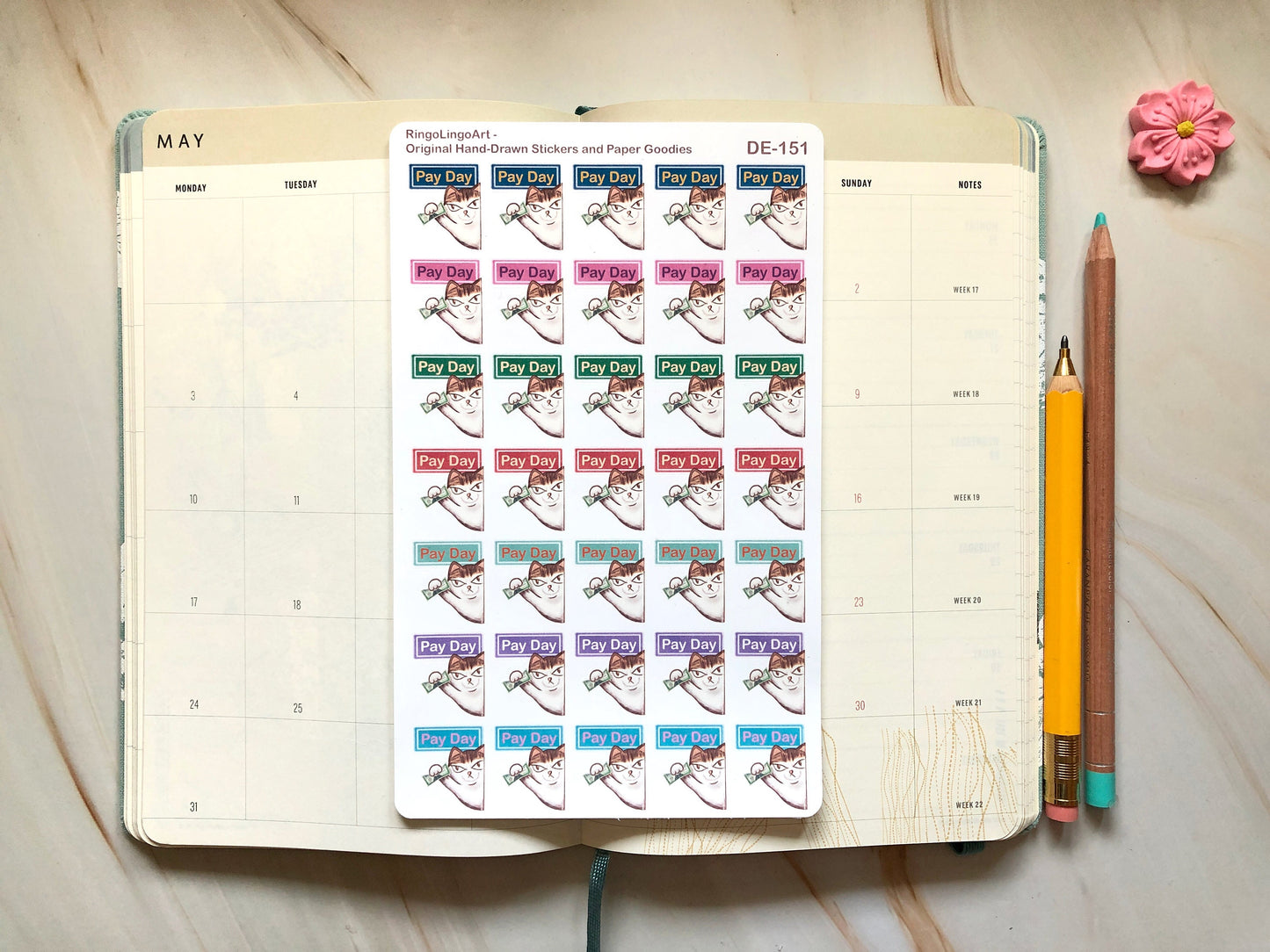 Pay Day Cat Reminder Sticker Sheet