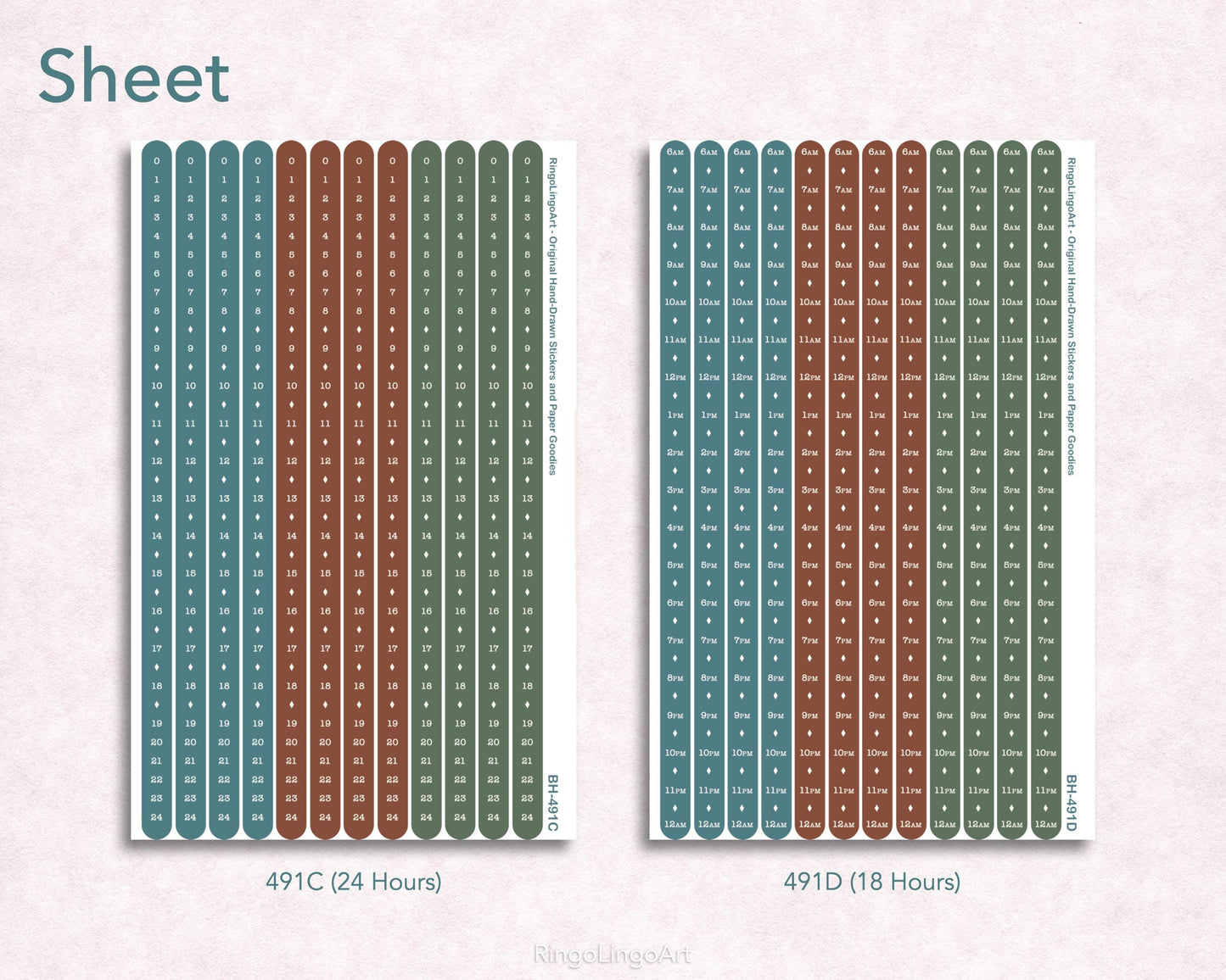 Time Strip Sticker for 5mm grid (24 | 18 Hour) Barista Cat