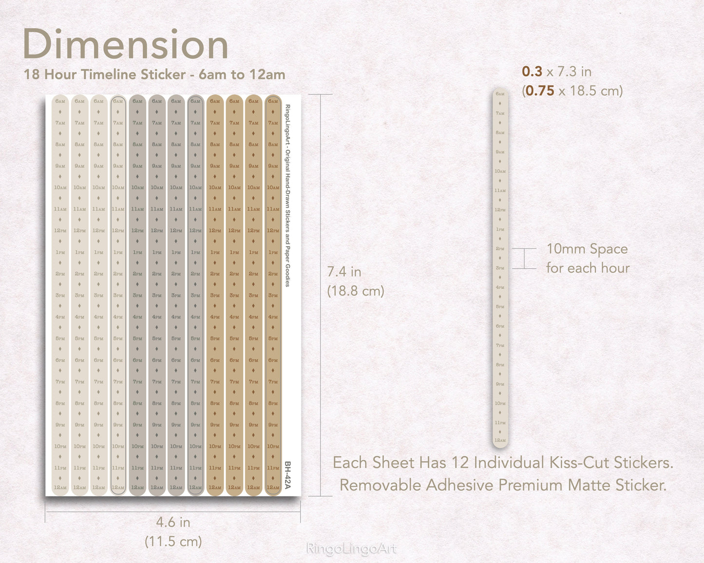 Time Strip Sticker for 5mm grid (24 | 18 Hour ) Neutral Tone 42
