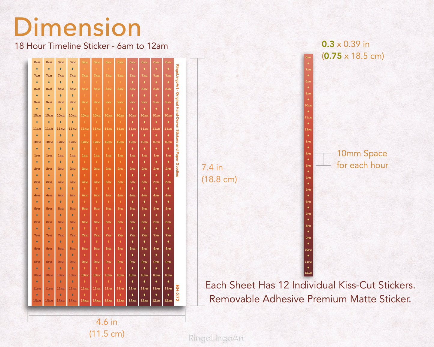 Time Strip Sticker for 5mm grid (24 | 18 Hour) Gradient Autumn Color