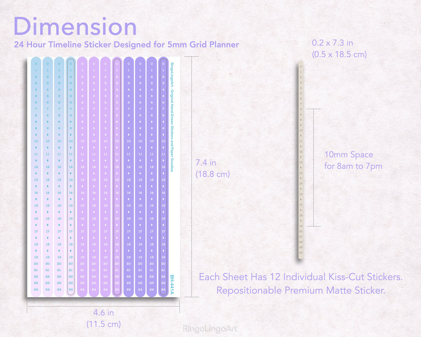 Time Strip Sticker for 5mm grid (24 | 18 Hour ) May Theme Color