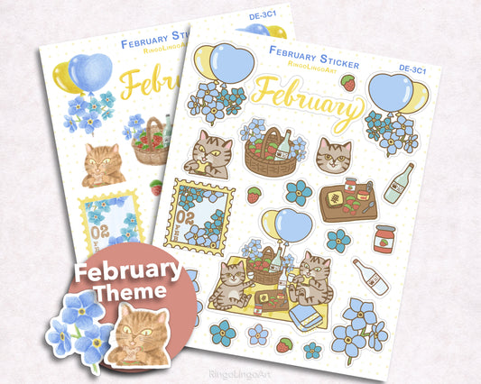 February Picnic Cat Sticker Sheet