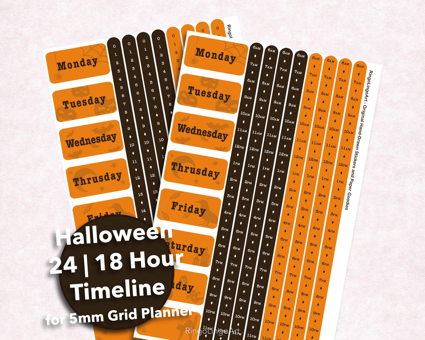 Time Strip Sticker for 5mm grid (24 | 18 hour) Halloween Color