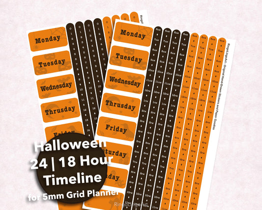 Time Strip Sticker for 5mm grid (24 | 18 hour) Halloween Color
