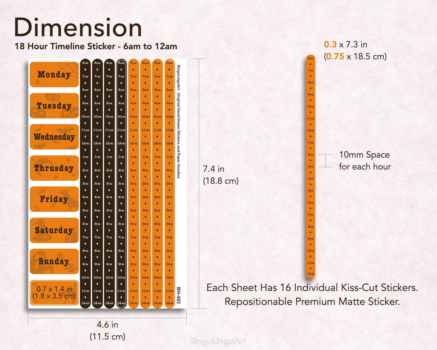 Time Strip Sticker for 5mm grid (24 | 18 hour) Halloween Color