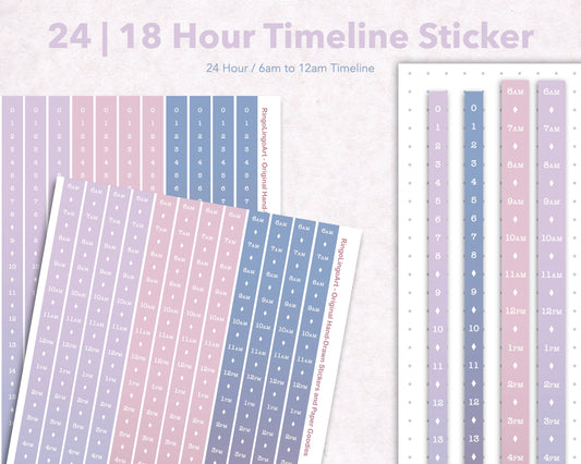 Time Strip Sticker for 5mm grid (24 | 18 Hour) Gradient Icy Mauve Color