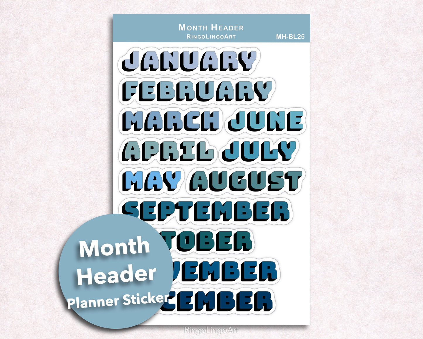 Month Header Sticker - Blue Tone Color
