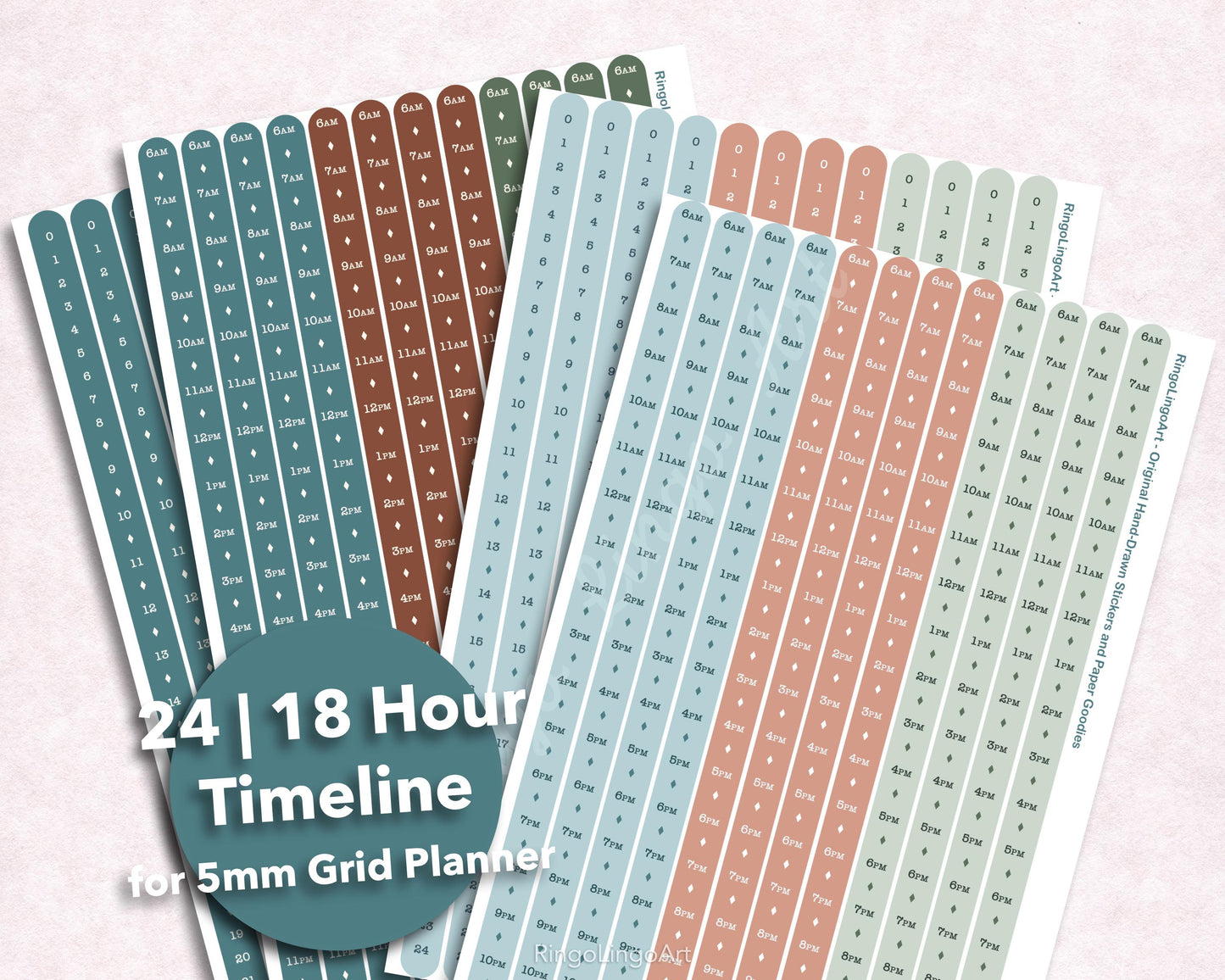 Time Strip Sticker for 5mm grid (24 | 18 Hour) Barista Cat