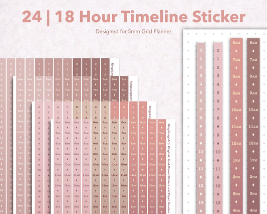 Time Strip Sticker for 5mm grid (24 | 18 Hour ) Neutral Pink