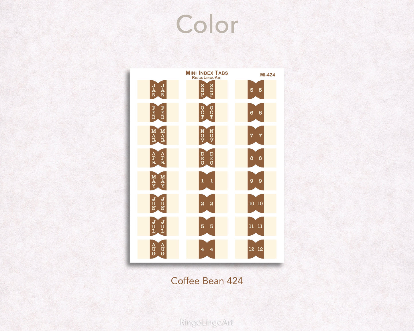 Vertical Text Mini Monthly Tabs - Neutral Tone (MI-42)
