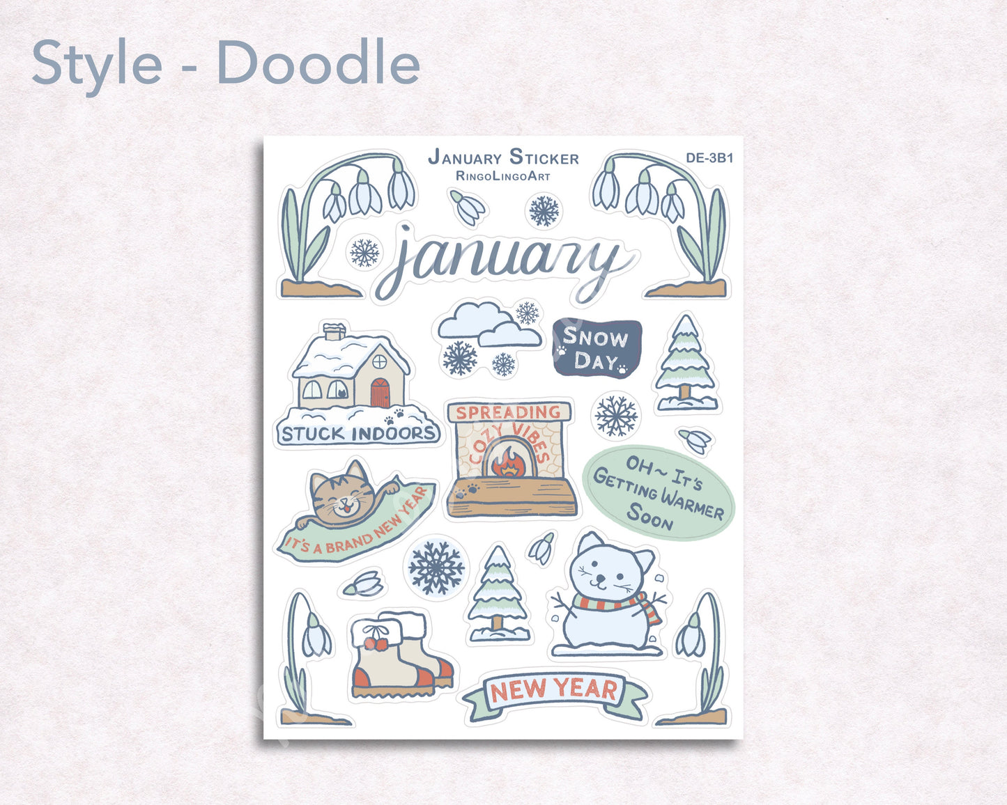 January Celebrating Cat Sticker Sheet