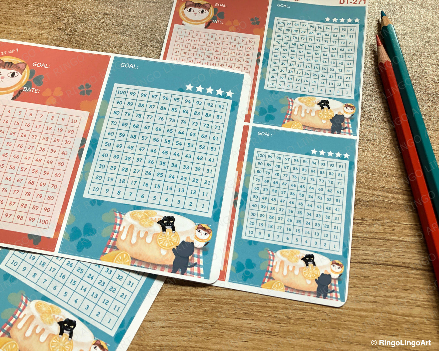 Challenge Tracker Sticker (100 Days) - Chiffon Cake Cat