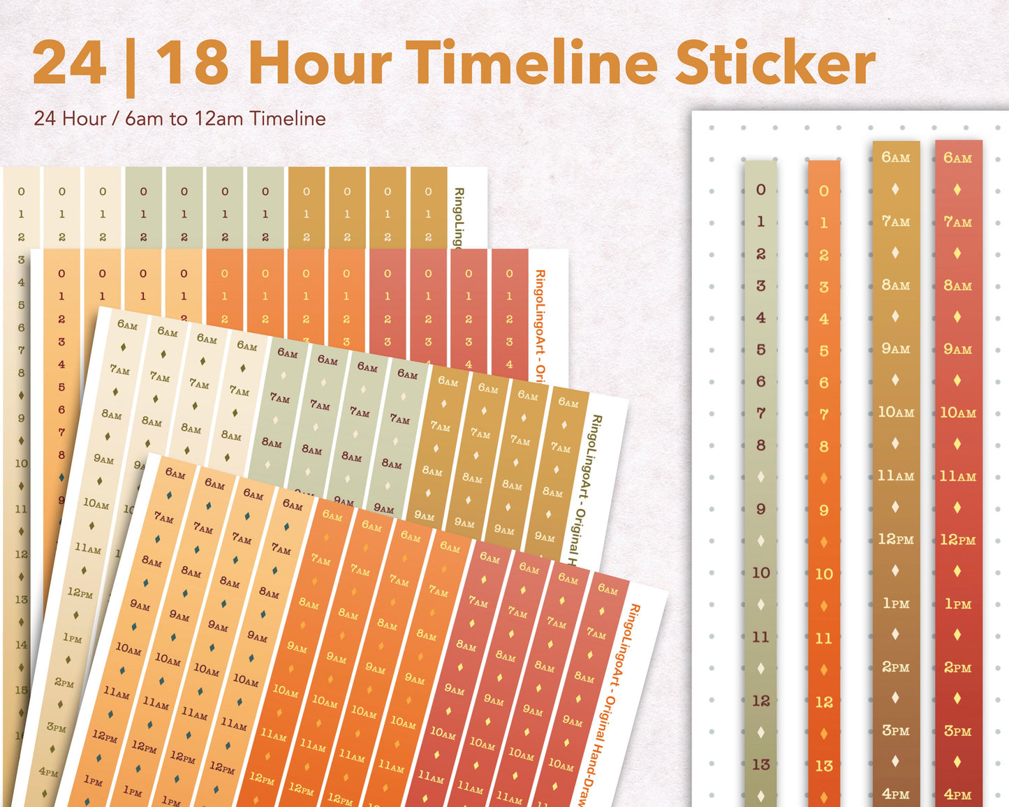 Time Strip Sticker for 5mm grid (24 | 18 Hour) Gradient Autumn Color