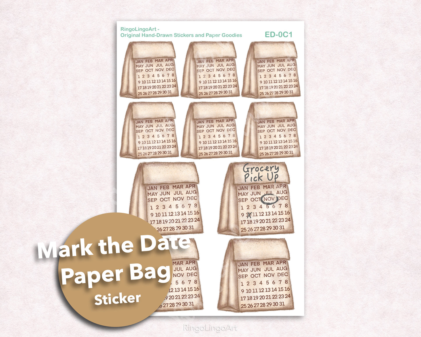 Mark the Date Kraft Paper Bag Sticker