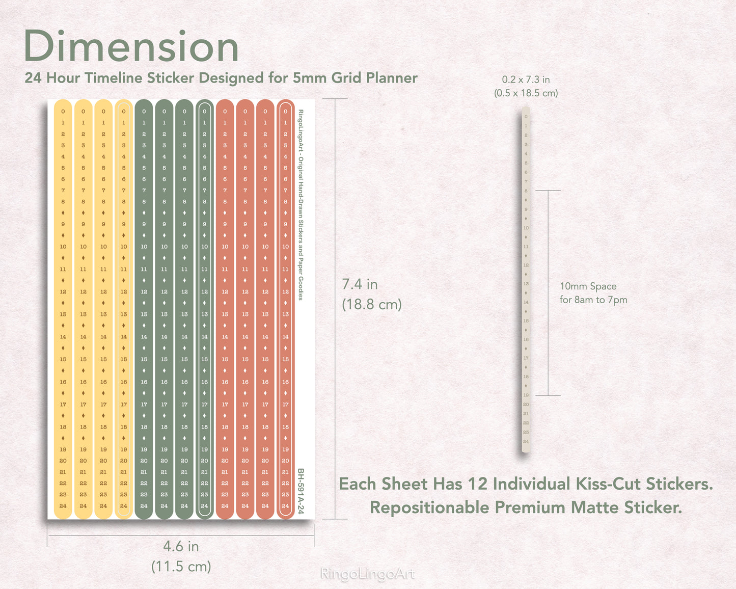 Time Strip Sticker for 5mm grid (24 | 18 hour) Autumn Color