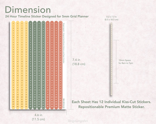 Time Strip Sticker for 5mm grid (24 | 18 hour) Autumn Color