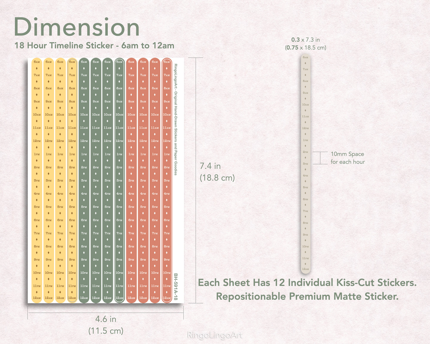 Time Strip Sticker for 5mm grid (24 | 18 hour) Autumn Color