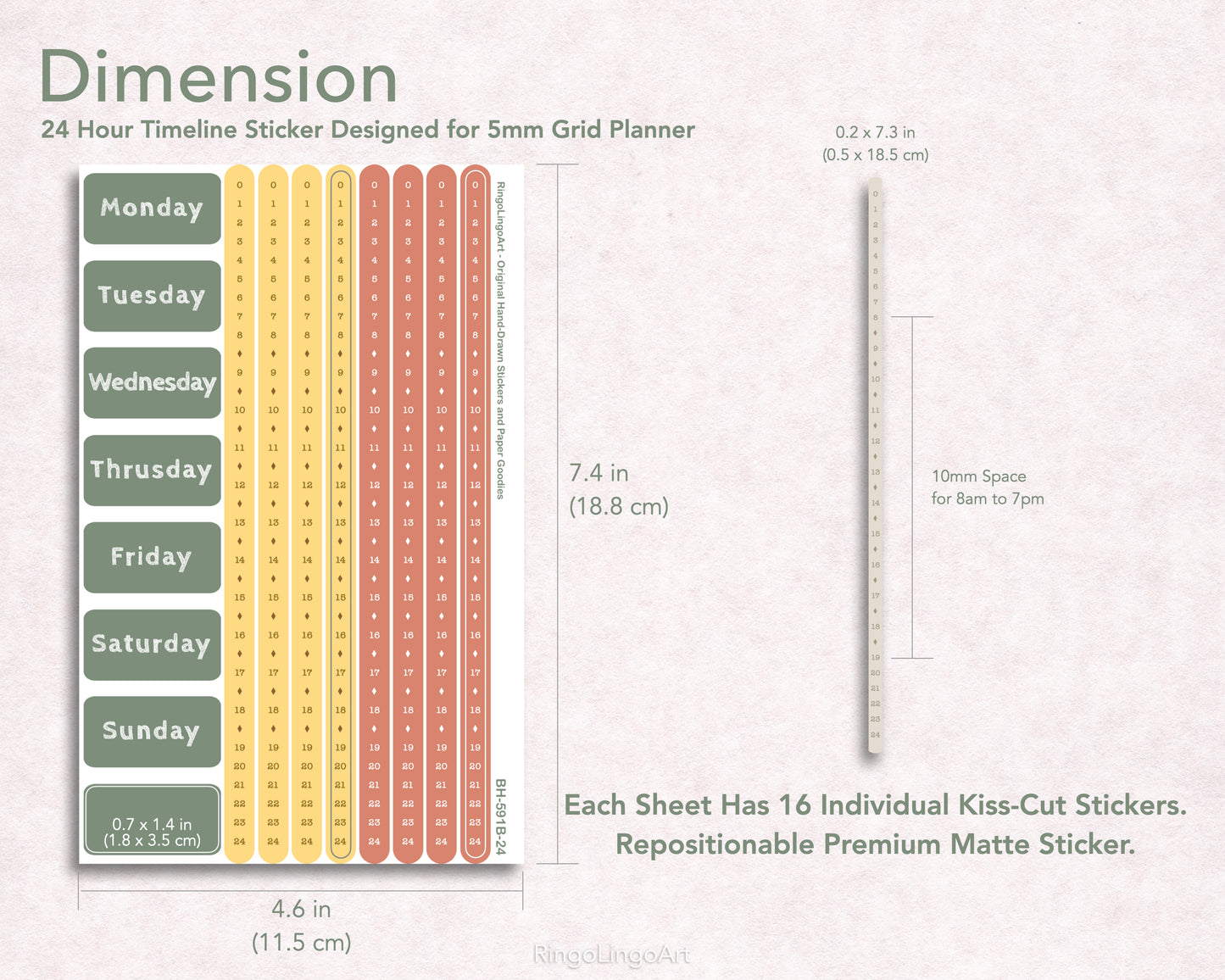 Time Strip Sticker for 5mm grid (24 | 18 hour) Autumn Color