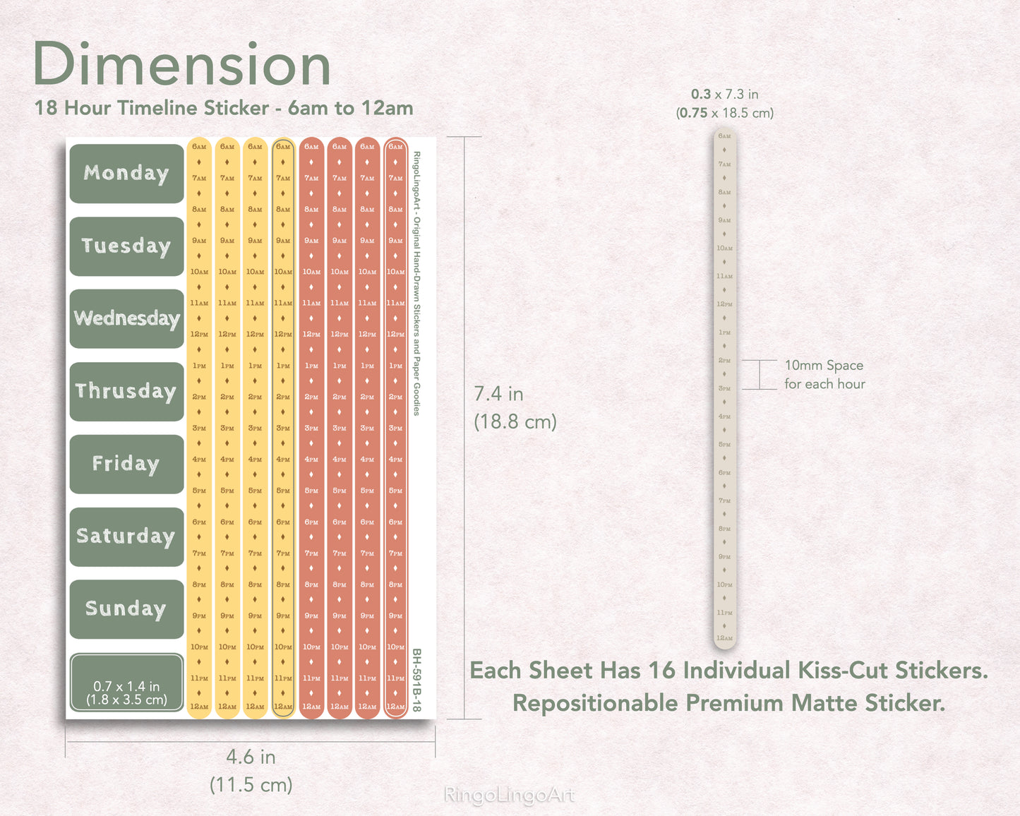 Time Strip Sticker for 5mm grid (24 | 18 hour) Autumn Color